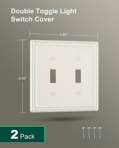 2-Pack Double Toggle Light Switch Cover Plate, Light Almond