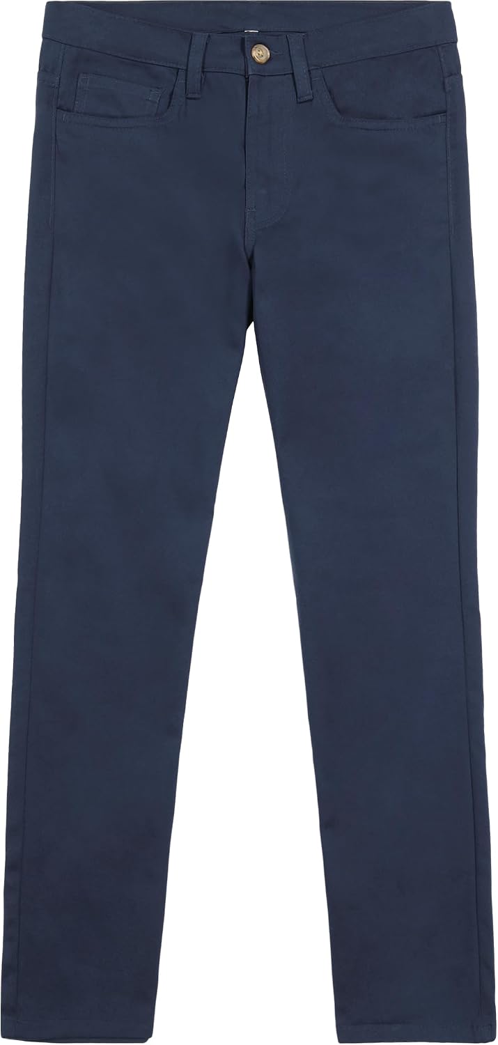 Nautica Boys' School Uniform Twill Chino Pants, Flat Front, Comfortable Waistband with Zip Closure & Stretch