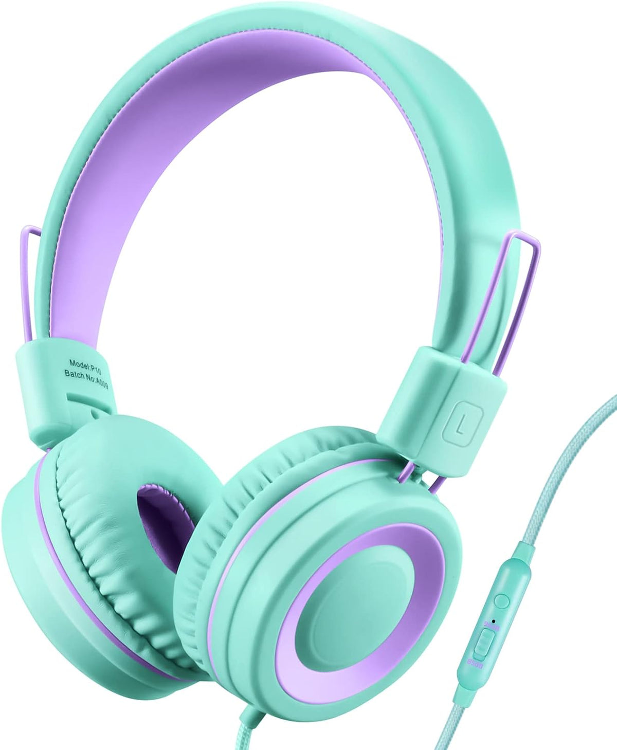 POWMEE P10 Kids Headphones with Microphone Stereo Headphones for Children Boys Girls,Adjustable 85dB/94dB Volume Control Foldable On-Ear Headphone with Microphone for School/PC/Cellphone(Green)