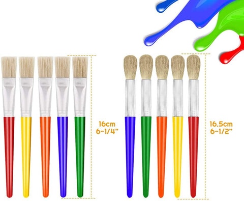 10Pcs Paint Brushes for Kids, Anezus Kids Paint Brushes Toddler Large Chubby Brushes Round and Flat Preschool Painting Brushes for Washable Paint Acrylic Paint
