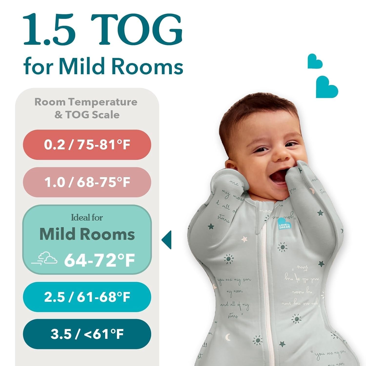 Love to Dream Swaddle Up, Baby Sleep Sack | 1.5 TOG, 8-13 lbs, Olive