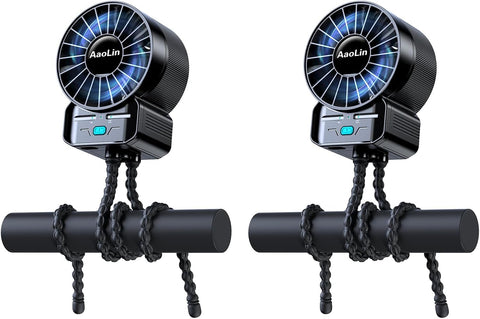 2 Pack Multifunctional Portable Stroller Fan 4 Speed 6600rpm High Speed Usb Rechargeable Personal Mini Handheld Fan Extended Tripod For Desktop Winding Kids Bed Treadmill Bike Golf Cart Outdoor Travel