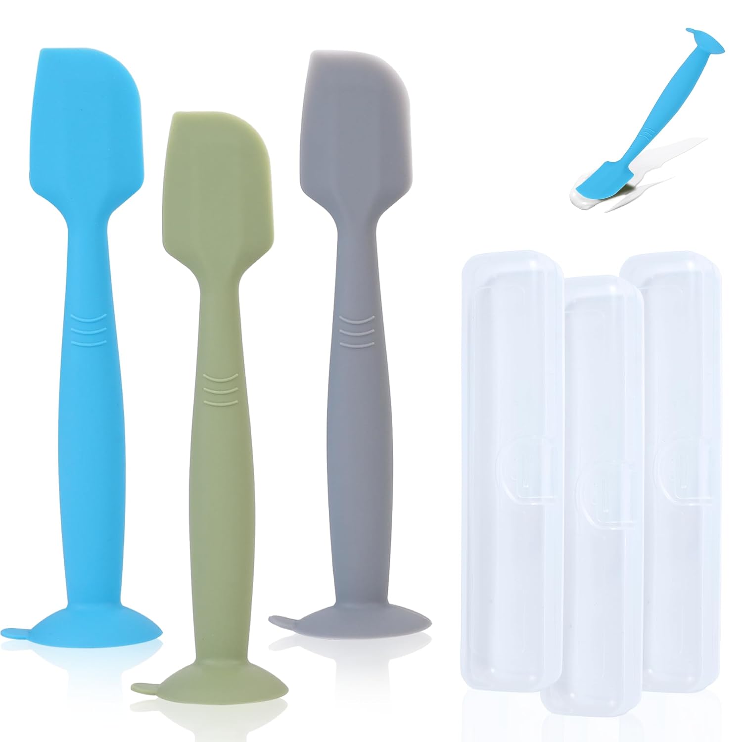 babove Baby Diaper Cream Spatula Applicator 3 Pack(with 3 Travel Case), Butt Paste Spatula Soft Silicone,Diaper Rash Cream Applicator, Baby Essentials Must Haves Newborn Stuff (Green Grey Azure)