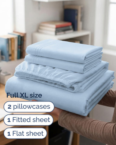 Full XL Sheets - 4 Piece Full XL Sheet Set - Cool & Breathable - Light Blue