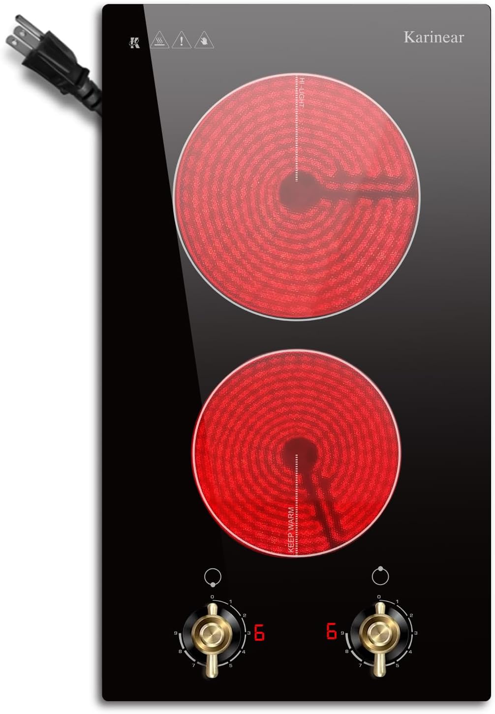 Karinear 110V Electric Cooktop 2 Burners Electric Stove 12" Knob Control