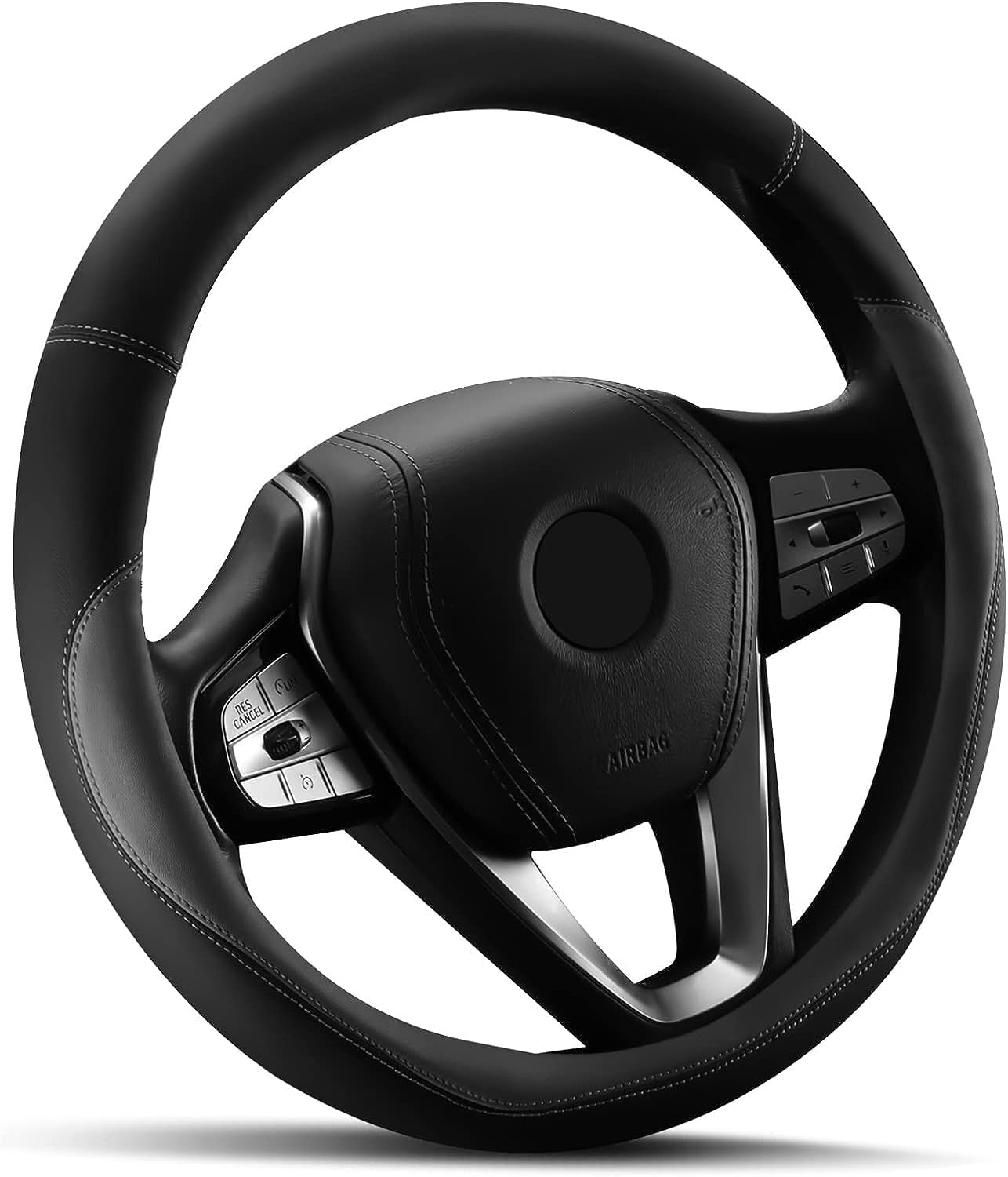 HOTOR Car Leather Steering Wheel Cover, Universal 14.5"-15", Gray