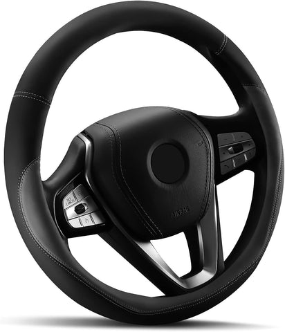HOTOR Car Leather Steering Wheel Cover, Universal 14.5"-15", Gray