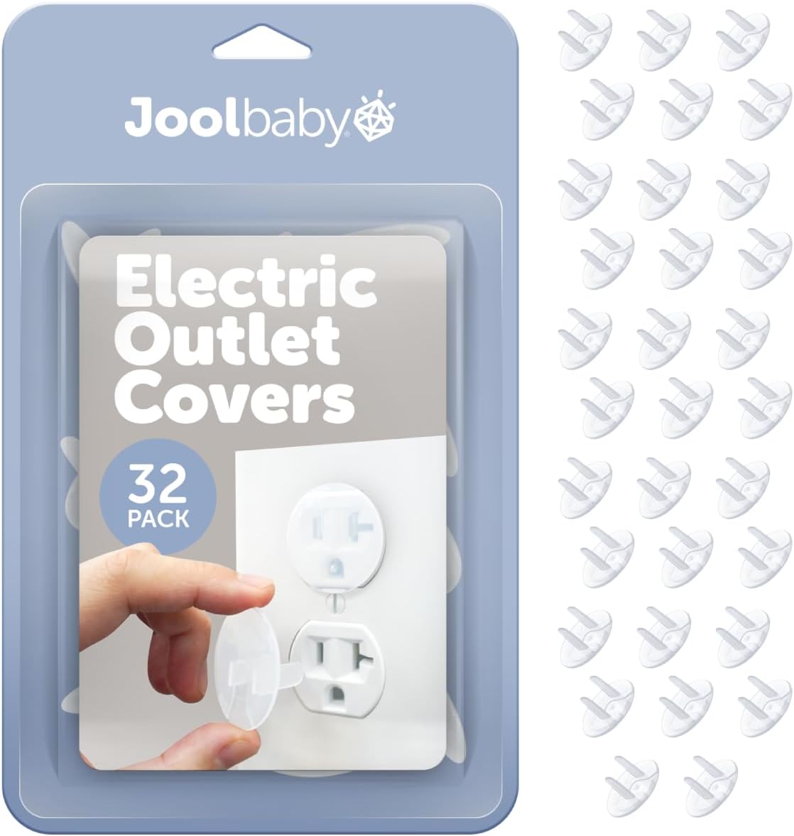 Jool Baby Outlet Covers (32 Pack) for Child Safety - Easy Adult Removal, Plug Protectors for Baby Proofing Electric Sockets - Transparent Design