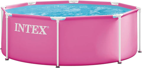 INTEX Metal Frame 8ft x 30in Round Above Ground Swimming Pool, Pink