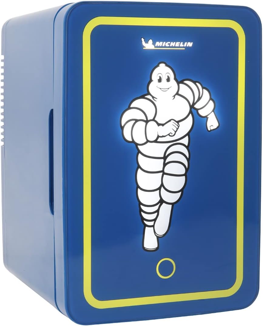 MICHELIN Mini Fridge - Refrigerator for Bedroom Office, Portable Table Top Beverage Cooler, 12V 110V Refrigerador For Drinks, Soda, Wines, Use In Car, Dorm, Outdoor, Patio, 8 Can
