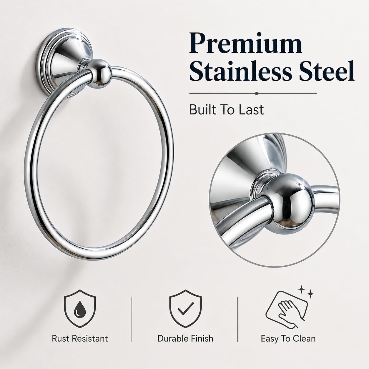 Towel Ring for Bathroom, Chrome Hand Towel Holder 2 Pack, Bathroom Accessories and Towel Racks for Bathroom Wall Mount