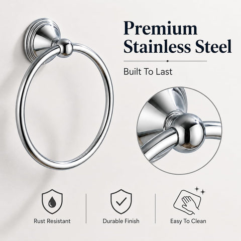 Towel Ring for Bathroom, Chrome Hand Towel Holder 2 Pack, Bathroom Accessories and Towel Racks for Bathroom Wall Mount