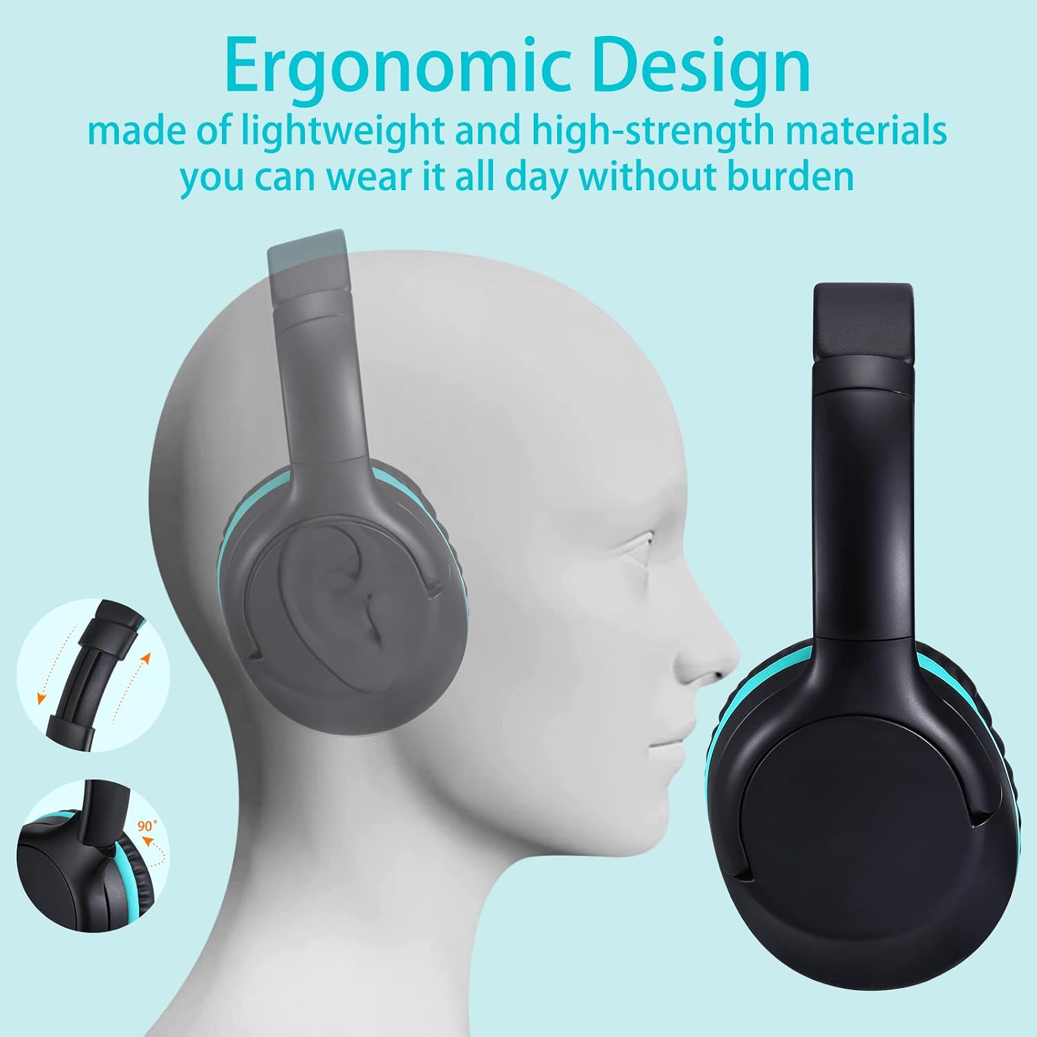 POWMEE Kids Headphones Over-Ear Headphones for Kids/Teens/School with 94dB Volume Limited Adjustable Stereo 3.5MM Jack Wire Cord for Fire Tablets/Travel/PC/Phones(Black)