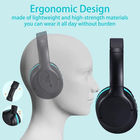 POWMEE Kids Headphones Over-Ear Headphones for Kids/Teens/School with 94dB Volume Limited Adjustable Stereo 3.5MM Jack Wire Cord for Fire Tablets/Travel/PC/Phones(Black)
