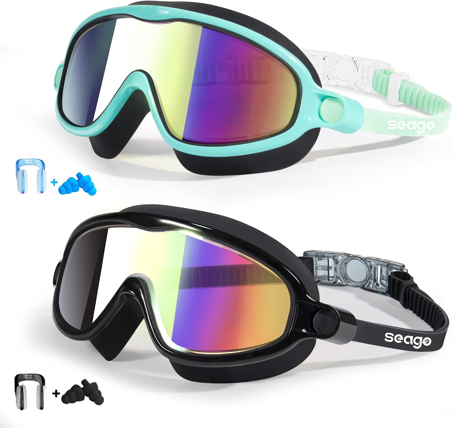 Seago 2 Pack Swim Goggles for Kids 3-14 Anti-Fog & UV Wide View Boys Girls