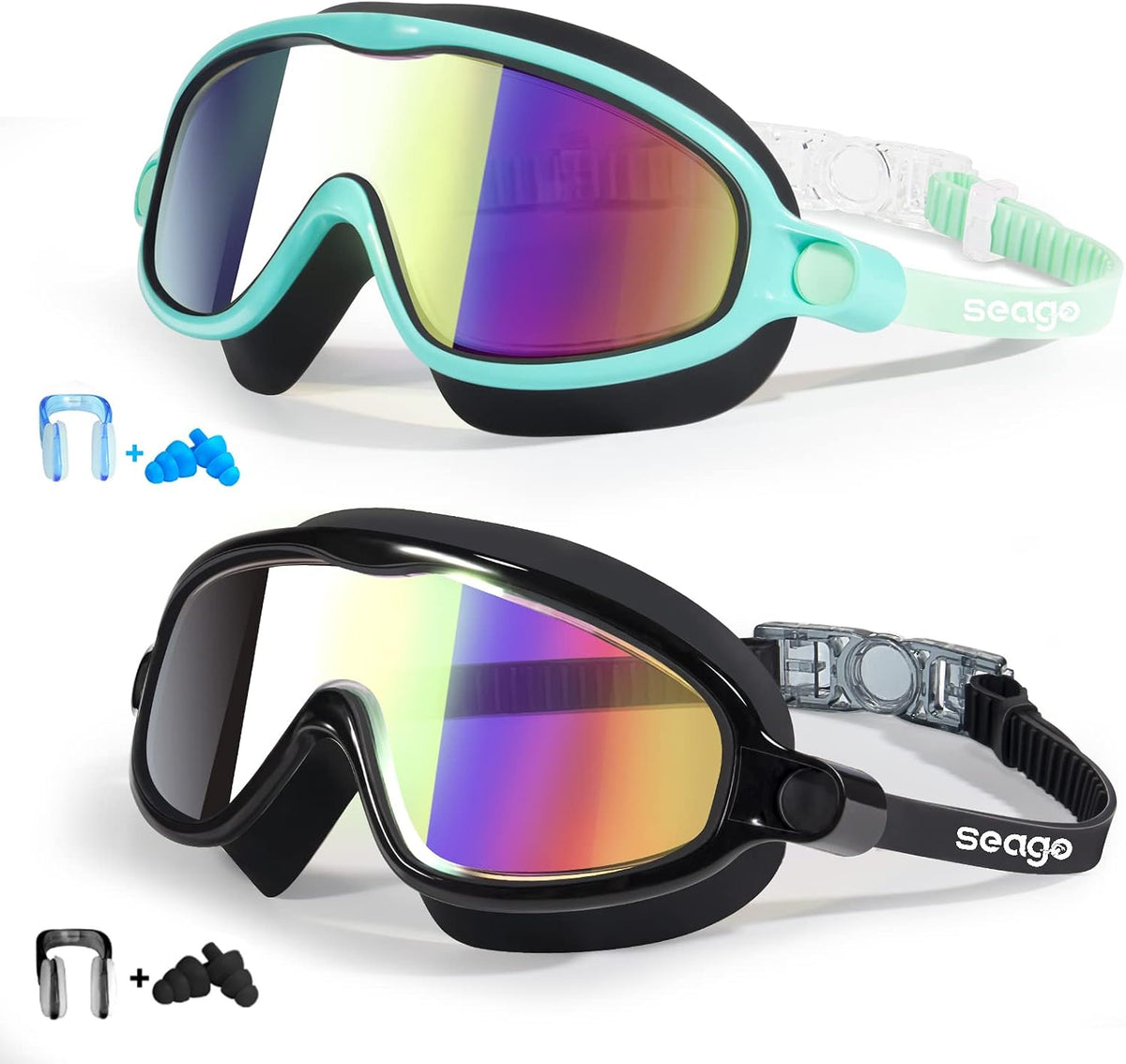 Seago 2 Pack Swim Goggles for Kids 3-14 Anti-Fog & UV Wide View Boys Girls