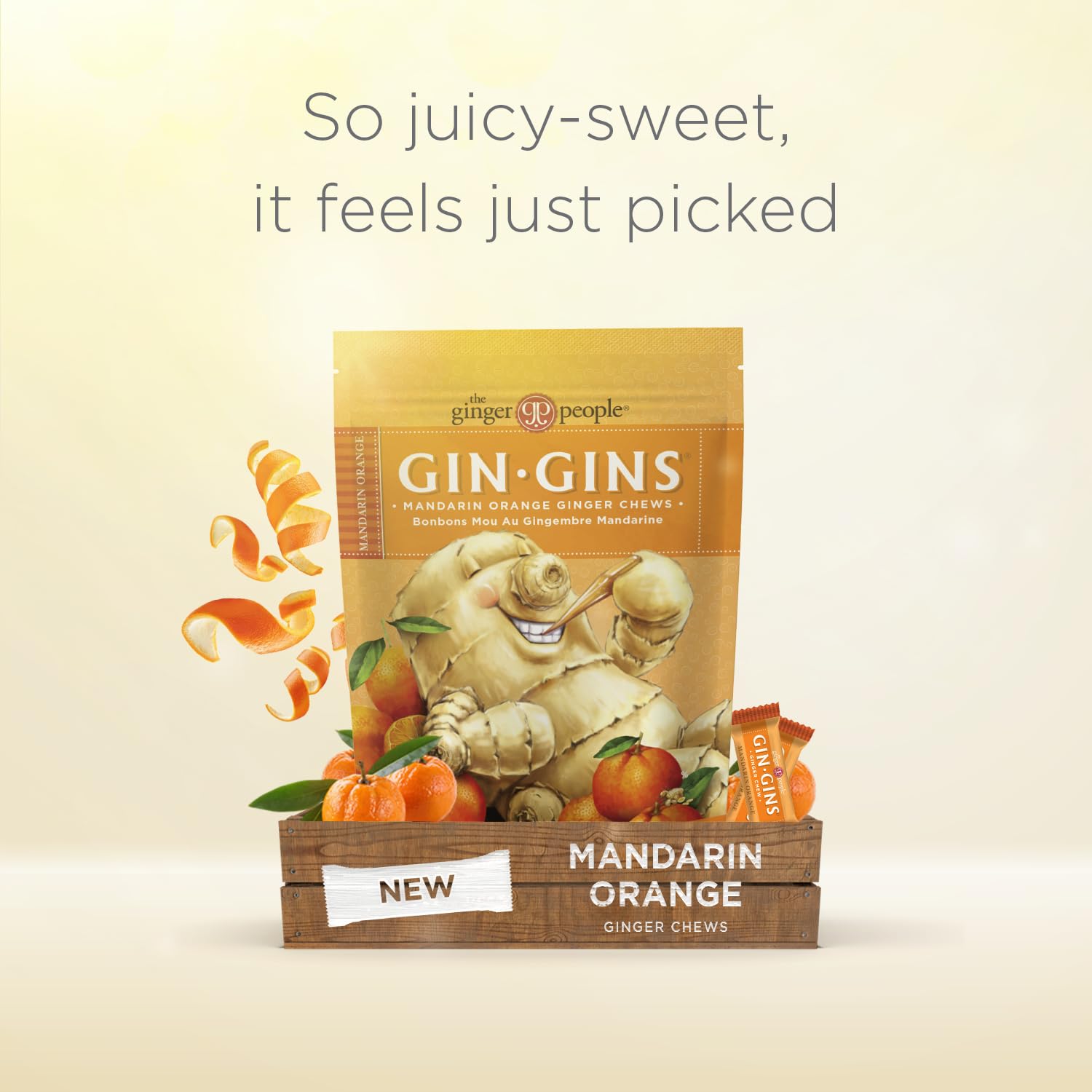 GIN GINS Mandarin Orange Ginger Chews – Natural Fresh Ginger Candy by The Ginger People – Individually Wrapped Healthy Candy – Mandarin Orange Flavor – 3 oz Bag – Pack of 1