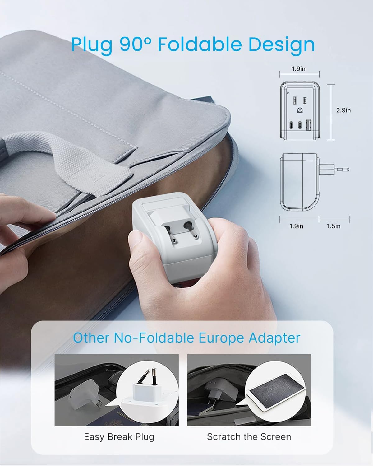 VINTAR 2 Pack European Travel Plug Adapter, Type C Foldable Power Adaptor