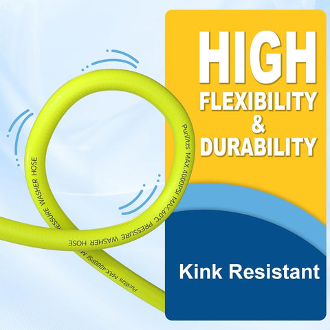 Pressure Washer Hose 100FT with M22 to 3/8'' QC Adapters, 4000PSI