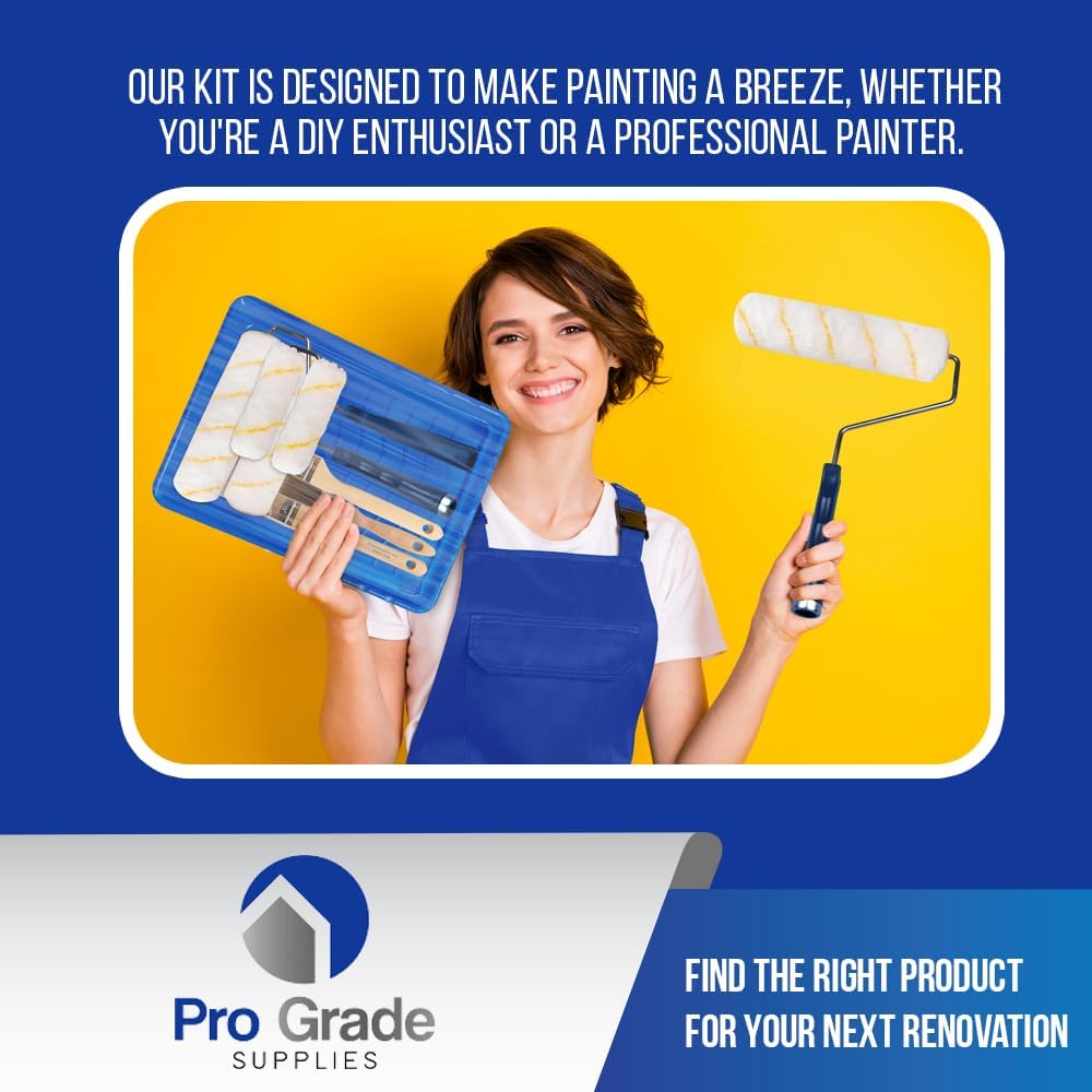 Pro Grade Paint Roller Kit, Paint Brushes, 4" & 9" Roller Covers for Walls