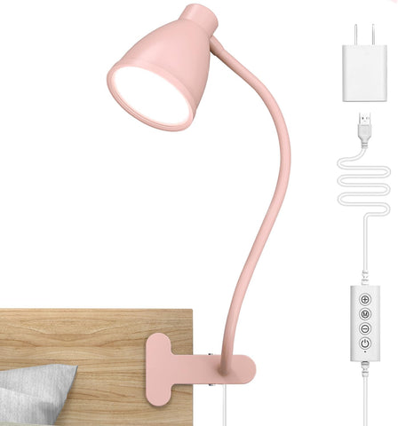 BOHON Cute Desk Lamp with Clamp Clip on Light, 5 Color 10 Brightness, Pink