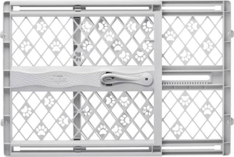 MYPET North States Paws Portable Pet Gate: 26-40" Wide. Pressure Mount. No Tools Needed. Made in USA. Dog Gate 23" Tall, Expandable, Durable Dog Gates for Doorways, Light Gray