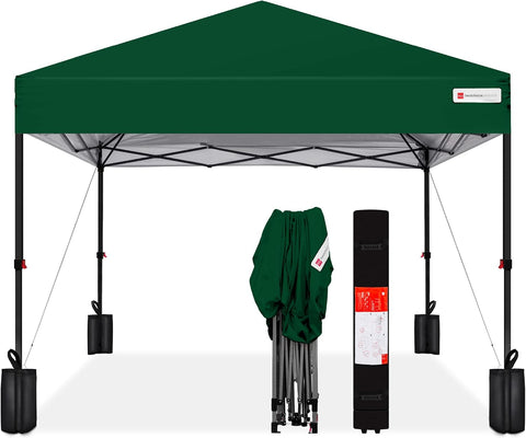 Best Choice Products 8x8ft Pop Up Canopy Tent, Outdoor Shade, 1 Person 1 Minute Set Up, Carry Case, 4 Weight Bags - Forest Green