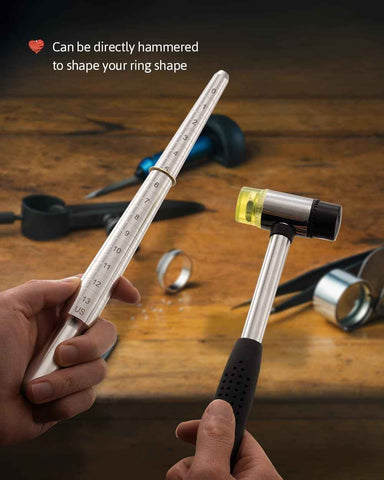 Meowoo Ring Sizer, Can be Hammered Solid Ring Mandrel and Jewelry Rubber Mallet, Ntegrated Conical Solid Ring Mandrel Sizer Tools for Ring Repair and Measurement, Jewelry Sizing Measuring