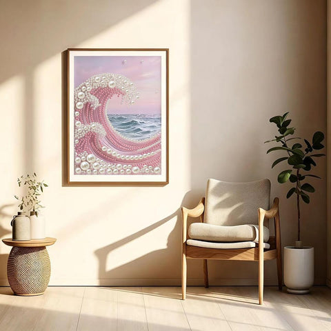 5D Diamond Art Pearl Painting Kits for Adults,Pink waves Diamond Art Kits