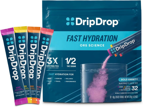 DripDrop Hydration Bold Variety Pack, Electrolyte Packets, 32 Count