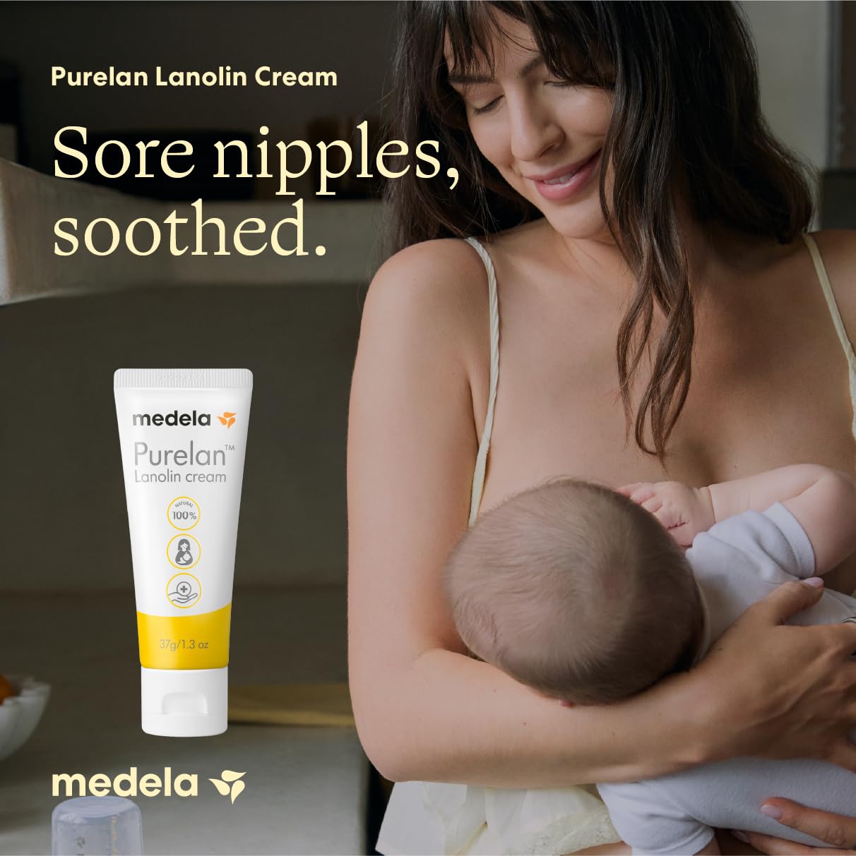 Medela Purelan Lanolin Nipple Cream, Fast Relief, Baby Safe, 37g/1.3oz x1