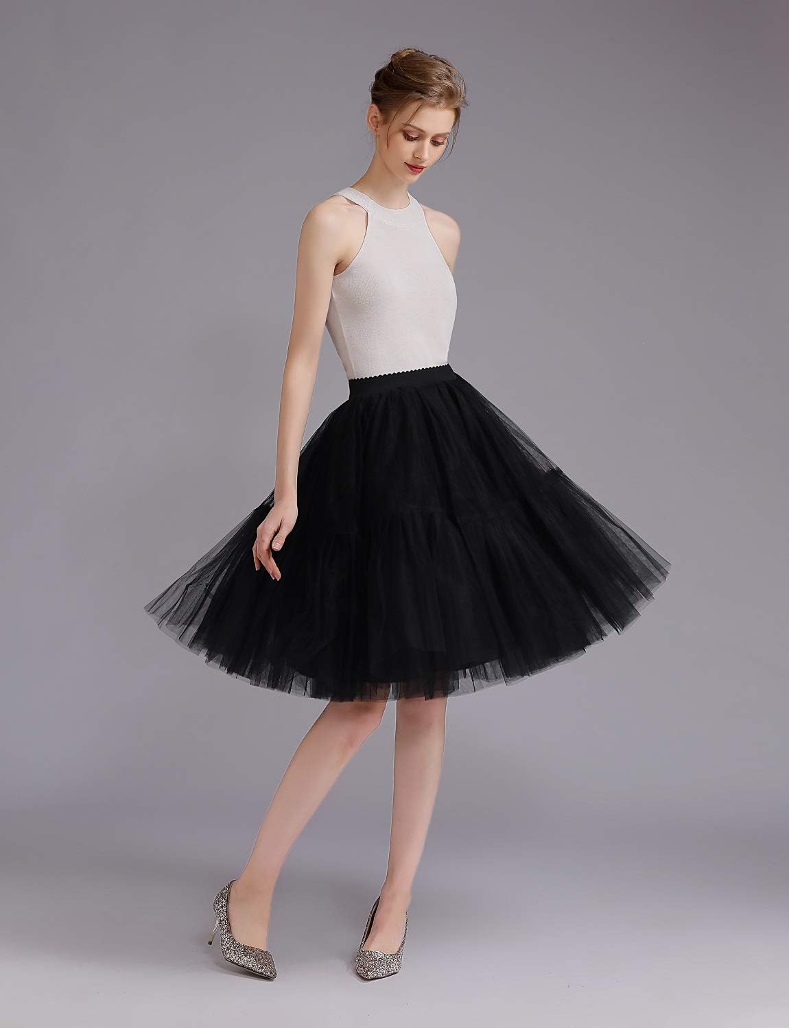 Womens Knee Length Princess Petticoat Underskirt Tulle Tutu Skirt for Prom Party P84
