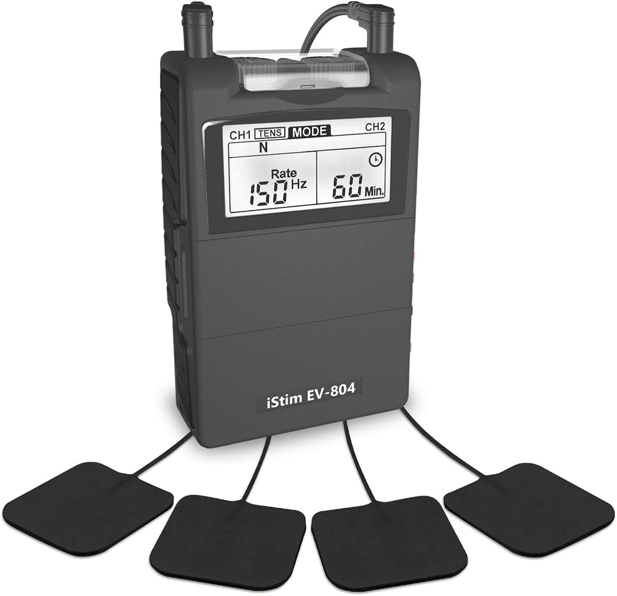 iSTIM EV-804 TENS/EMS 2 Channel Rechargeable Combo Machine Unit - Muscle Stimulator + Back Pain Relief and Management- 7 modes/24 Programs/Backlit (Including Electrodes Pads)
