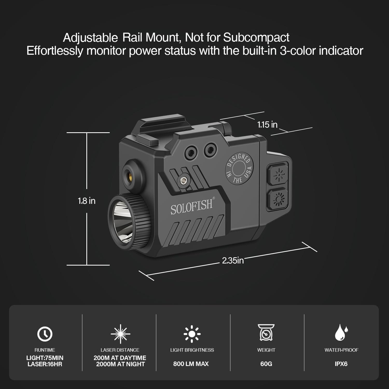 Solofish 800 Lumens Pistol Light Laser Combo