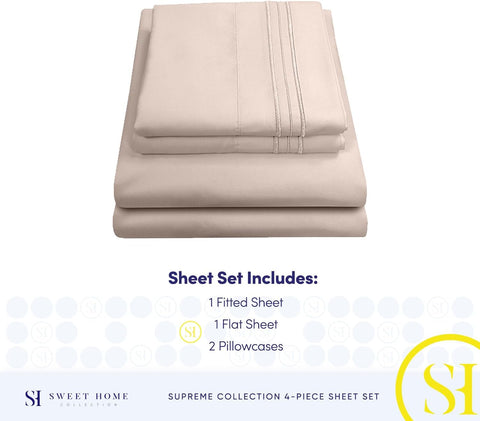 1800 Thread Count Sheet Set – Soft Egyptian Quality Brushed Microfiber Sheets – Luxury Bedding Set with Flat Sheet, Fitted Sheet, 2 Pillow Cases, Queen