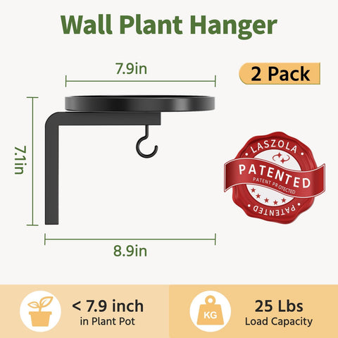 LASZOLA Plant Hanger Holder Window Shelf Wall Mounted Indoor, 2 Pcs Black
