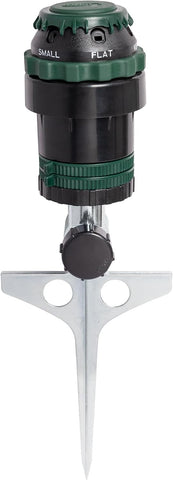 Orbit H2O-Six Gear-Drive Sprinkler on Metal T-Spike - Customizable Lawn Watering Coverage - Multi-Pattern Rotating Head with Adjustable Spray Range - Durable Outdoor Yard Irrigation Sprinkler - 58573