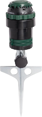 Orbit H2O-Six Gear-Drive Sprinkler on Metal T-Spike - Customizable Lawn Watering Coverage - Multi-Pattern Rotating Head with Adjustable Spray Range - Durable Outdoor Yard Irrigation Sprinkler - 58573