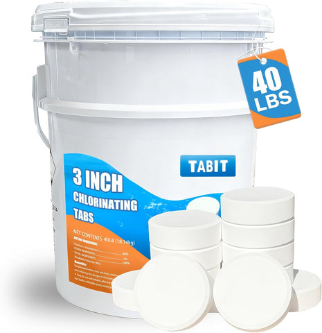 Chlorine Tablets 3 inch 40 Pounds, TABIT Swimming Pool Long Lasting Chlorinating Tablets, Slow Dissolving, Tri-Chlor for Swim Pool, Hot Tubs, Spa