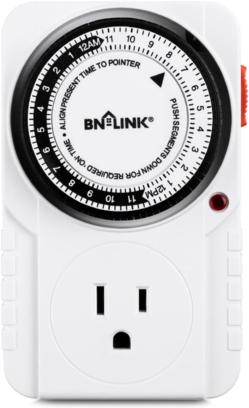 BN-LINK 24-Hour Heavy Duty Mechanical Timer Outlet,Indicator Light, 3-Prong