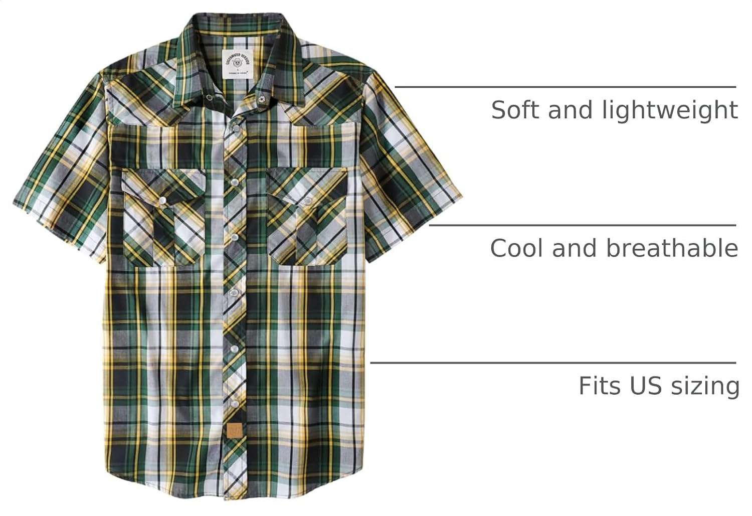 Dubinik® Western Shirts for Men Short Sleeve Plaid Pearl Snap Shirts for Men Button Up Shirt Cowboy Casual Work Shirt