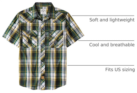 Dubinik® Western Shirts for Men Short Sleeve Plaid Pearl Snap Shirts for Men Button Up Shirt Cowboy Casual Work Shirt