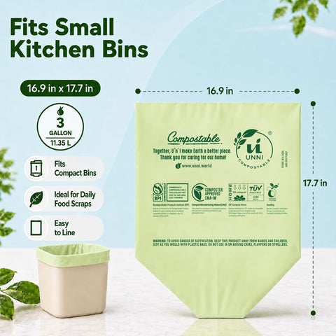 UNNI 3 Gallon Compost Bags for Countertop Bin, 100 CT, Extra Thick 0.71 Mil