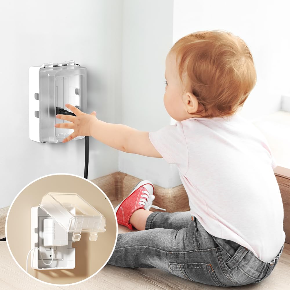 EUDEMON 1 Pack Updated Baby Safety Electrical Outlet Cover Box Childproof Plug Cover - More Space for Large Plugs Easy to Install & Use (Transparent)