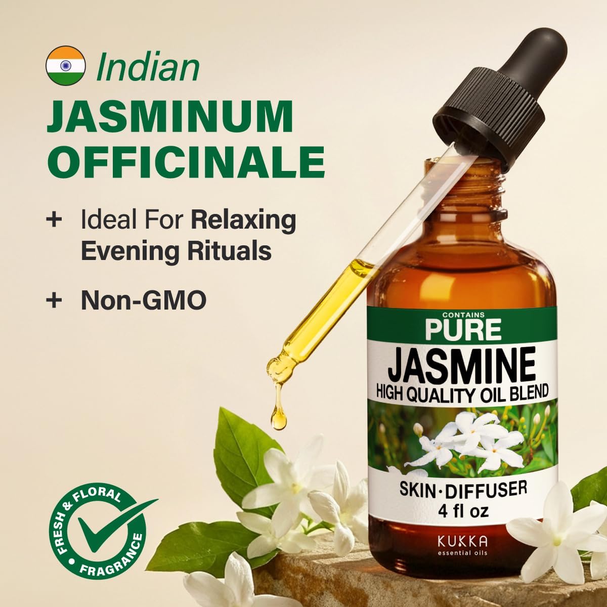 100% Pure Jasmine Essential Oil 4 Fl Oz - Floral Scent for Hair and Skin