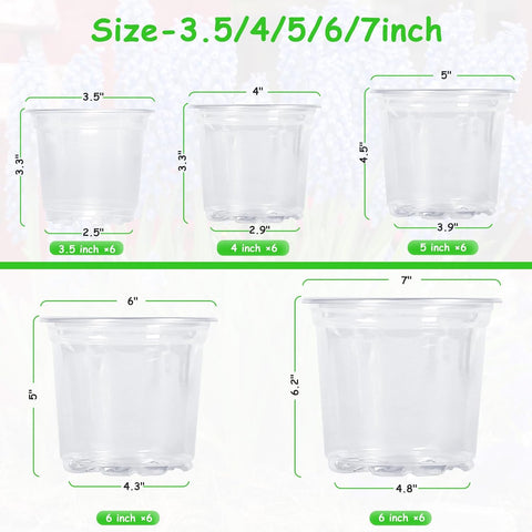 JNYONG 30 Pack 3.5/4/5/6/7 Inch Clear Nursery Pots with Drainage Hole