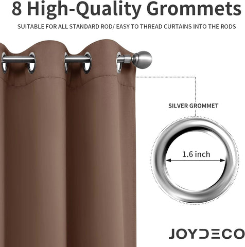 Joydeco Blackout Curtains 63 Inch Length 2 Panels Set, Thermal Insulated Long Curtains & Drapes 2 Burg, Room Darkening Grommet Drapes for Bedroom Living Room Windows (W42 x L63 Inch, Brown)