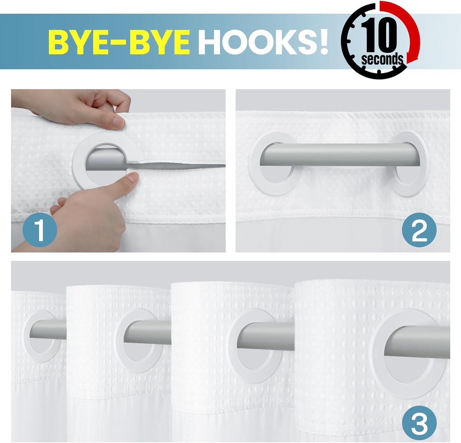 SORTTO No Hook Waffle Shower Curtain with Snap in Liner Set, 71x77, White