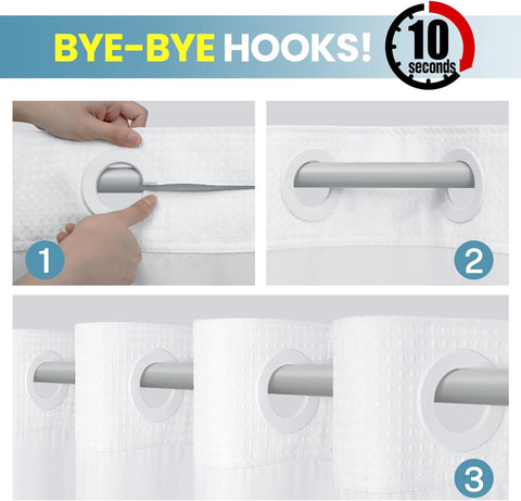 SORTTO No Hook Waffle Shower Curtain with Snap in Liner Set, 71x77, White