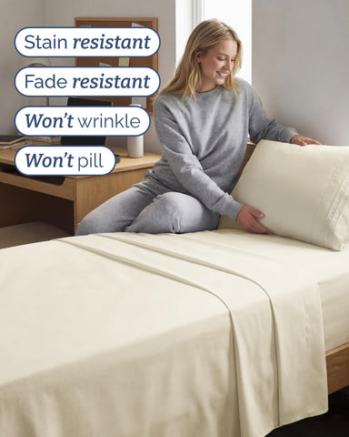Twin XL 3 Piece Sheet Set - College Dorm Room Essentials - Off White